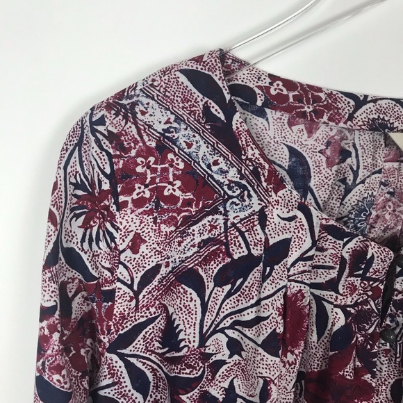 Lucky Brand Floral Boho Romantic Blouse Keyhole Long Sleeve Top M - Picture 2 of 8